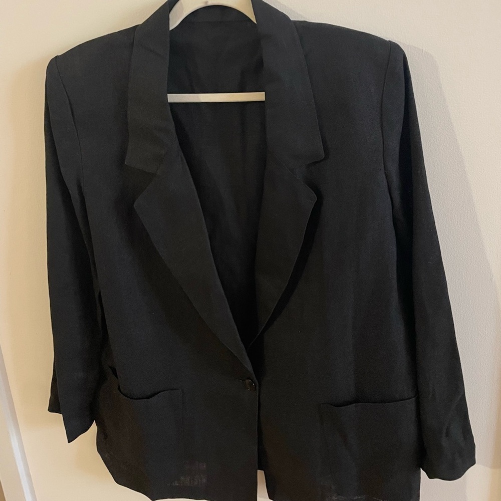 Vintage Black Linen Blazer Size Medium Large Jacket Vintage Blazer ILGWU